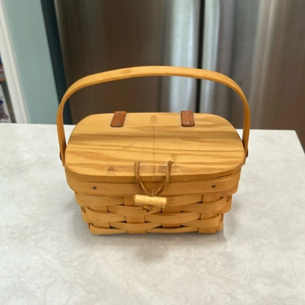 LONGABERGER MINI BASKET 2001 Tea Woven Vintage Leather plant liner